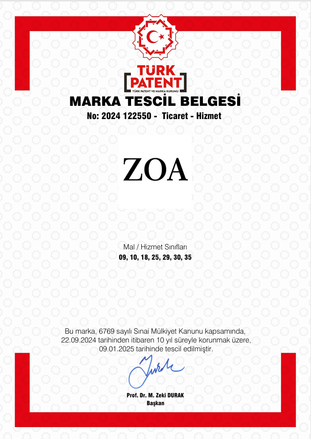 ZOA MARKA TESCİL BELGESİ