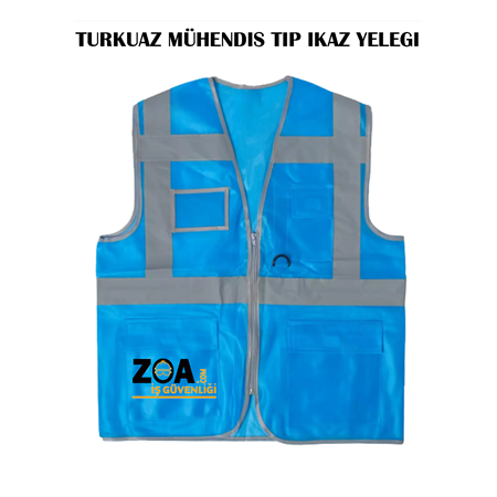 Turkuaz Renk Mühendis Tip İkaz Yeleği
