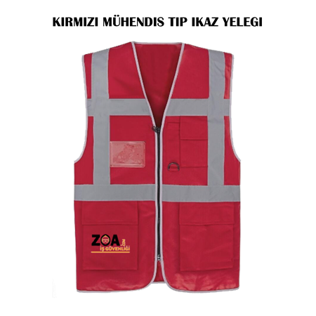 Kırmızı Mühendis Tip İkaz Yeleği